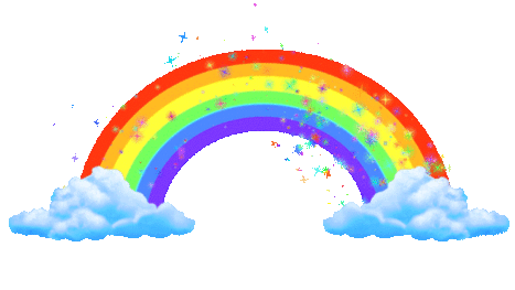 a gif of a sparkling rainbow and two clouds. the rainbow starts at one cloud and goes to the other, then disappears and loops