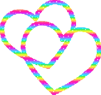 a gif of two pastel rainbow heart outlines. the rainbow color moves back and forth